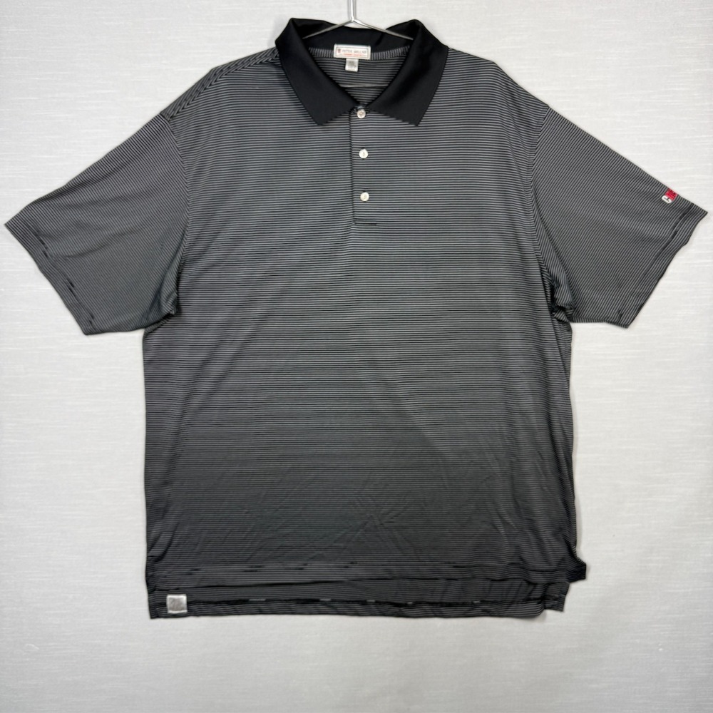 Vintage‎ Peter Millar Golf Polo Shirt XXL Black Striped Mens Crevier BMW Logo